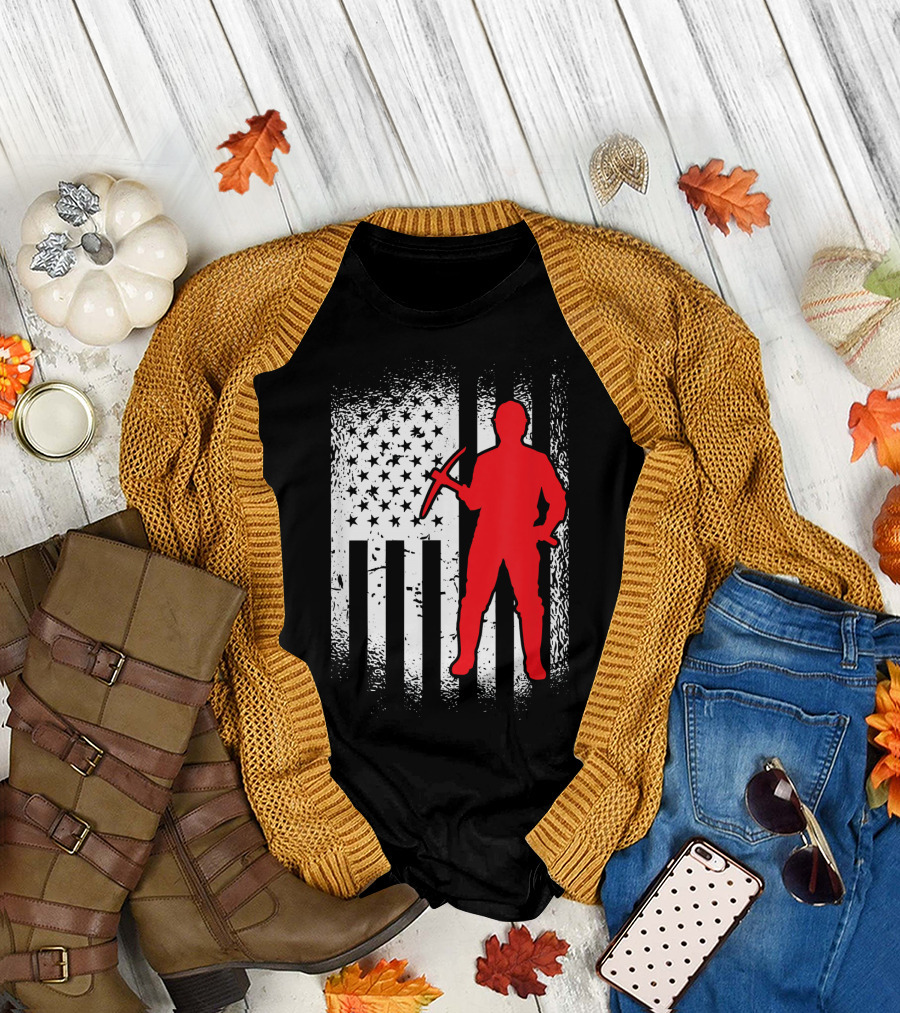 Vintage Coal Miner Patriot with American Flag Iconic T-Shirt