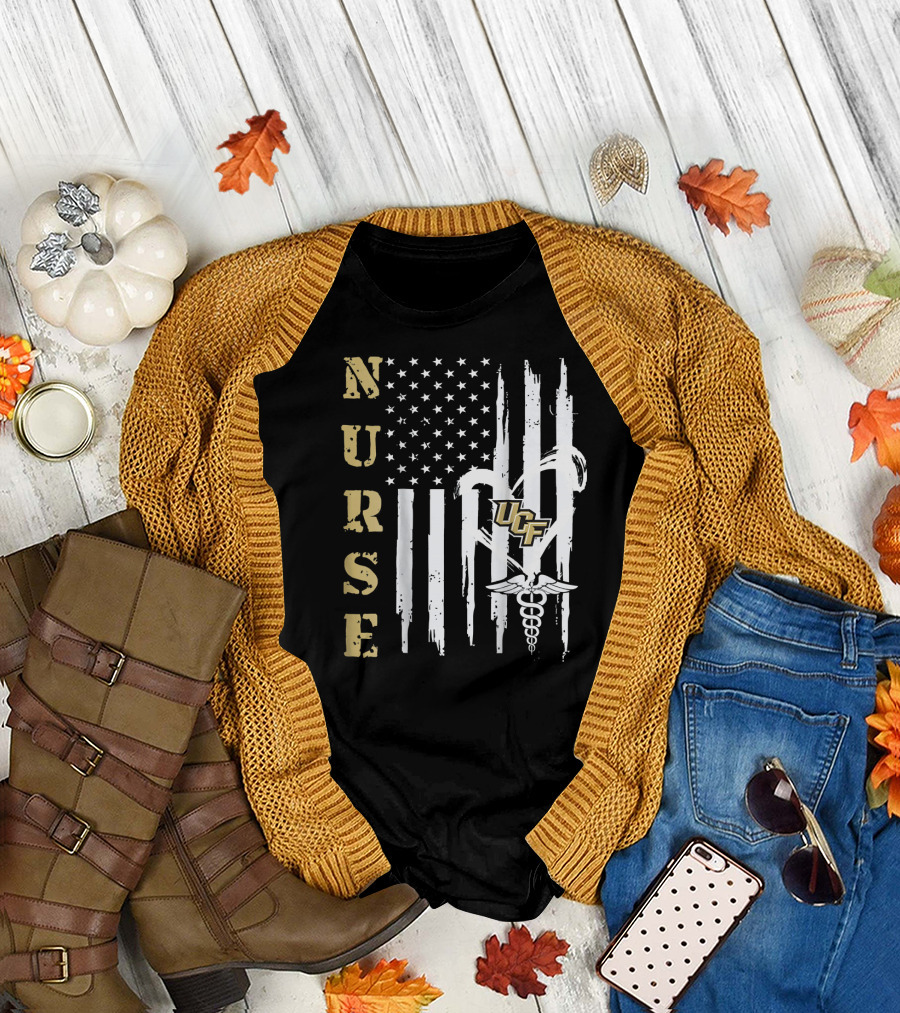 Nurse UCF Knights American Flag Caduceus T-Shirt