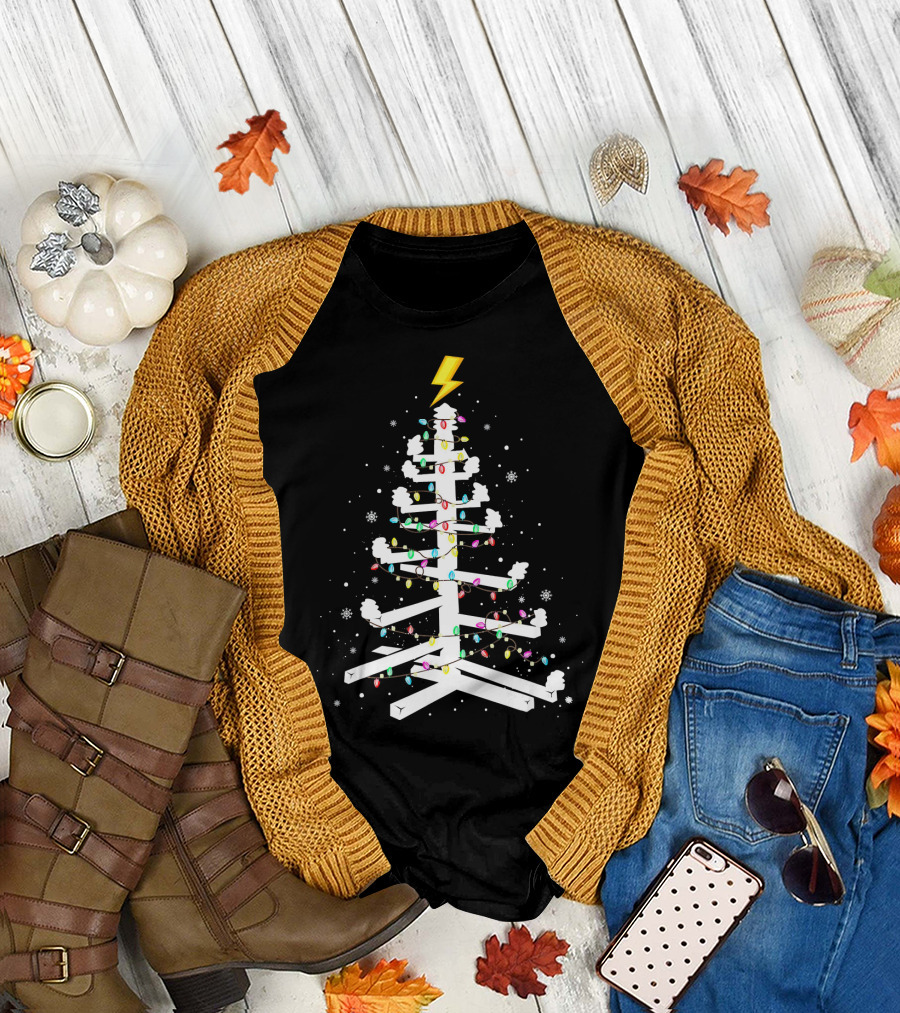 Utility Pole Christmas Tree Festive String Light T-Shirt