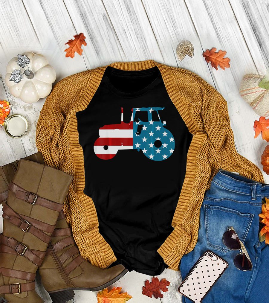 Tractor American Flag Cute Unique T-Shirt