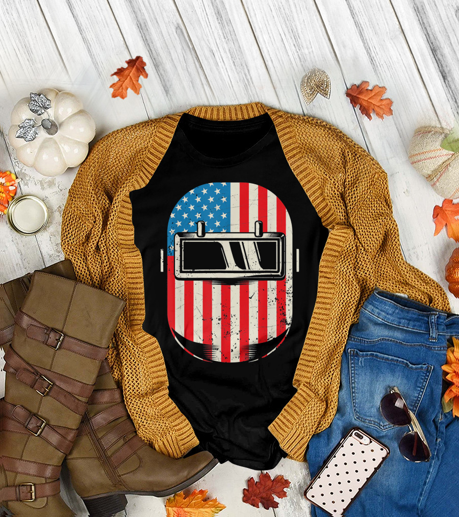 Welder Mask American Flag Patriot Welding T-Shirt