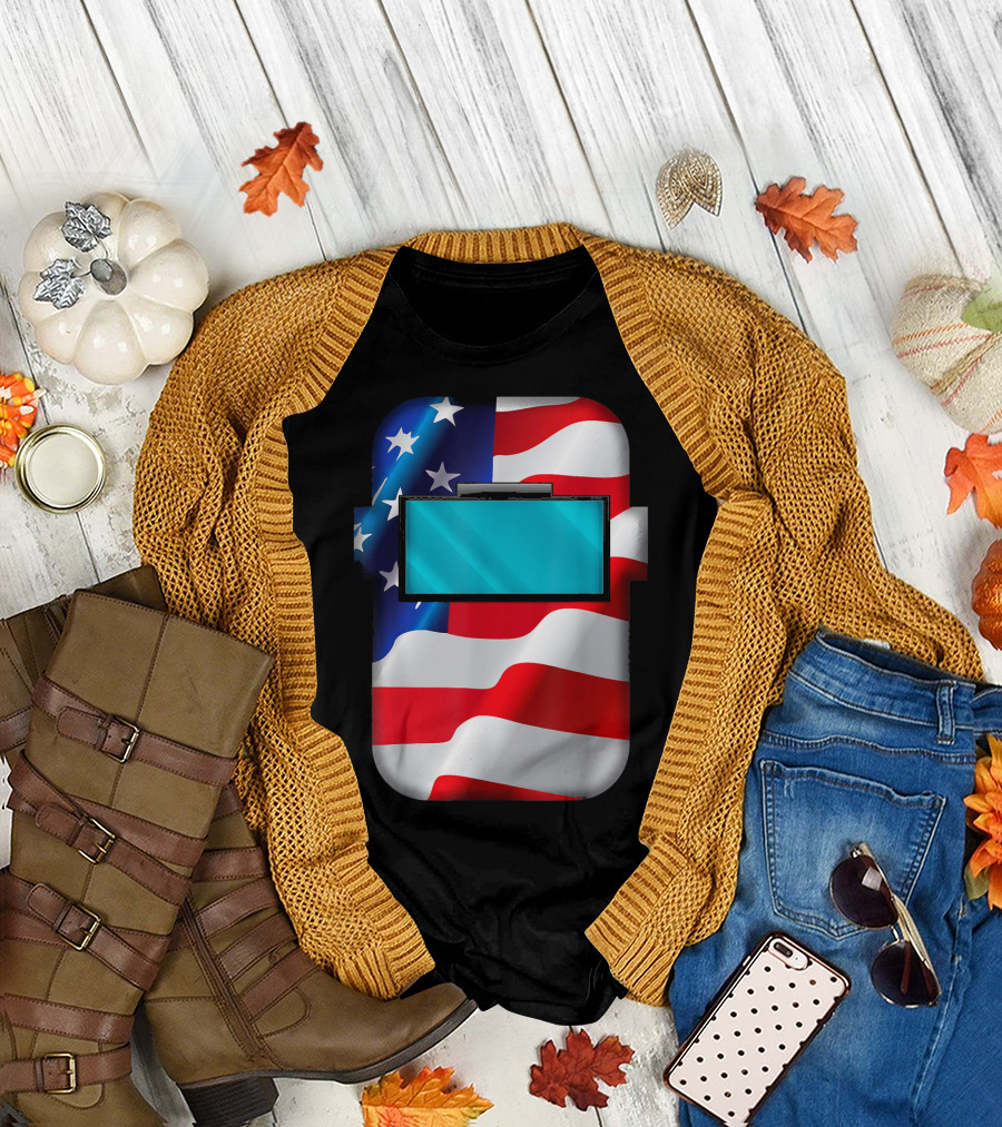 Welding Hood American Flag Welding T-Shirt