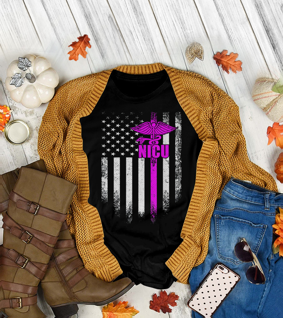 Distressed American Flag NICU Nurse T-Shirt