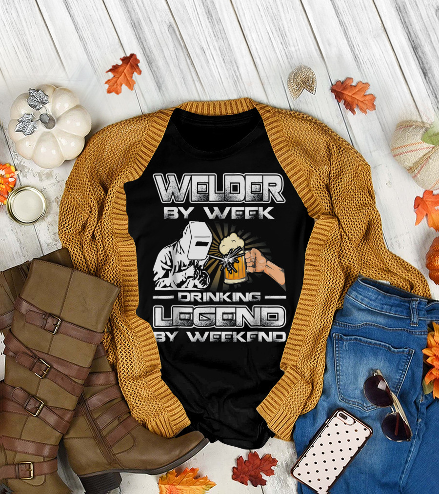 Welder By Week Drinking Legend By Weekend Beer Mug Fist Bump T-Shirt