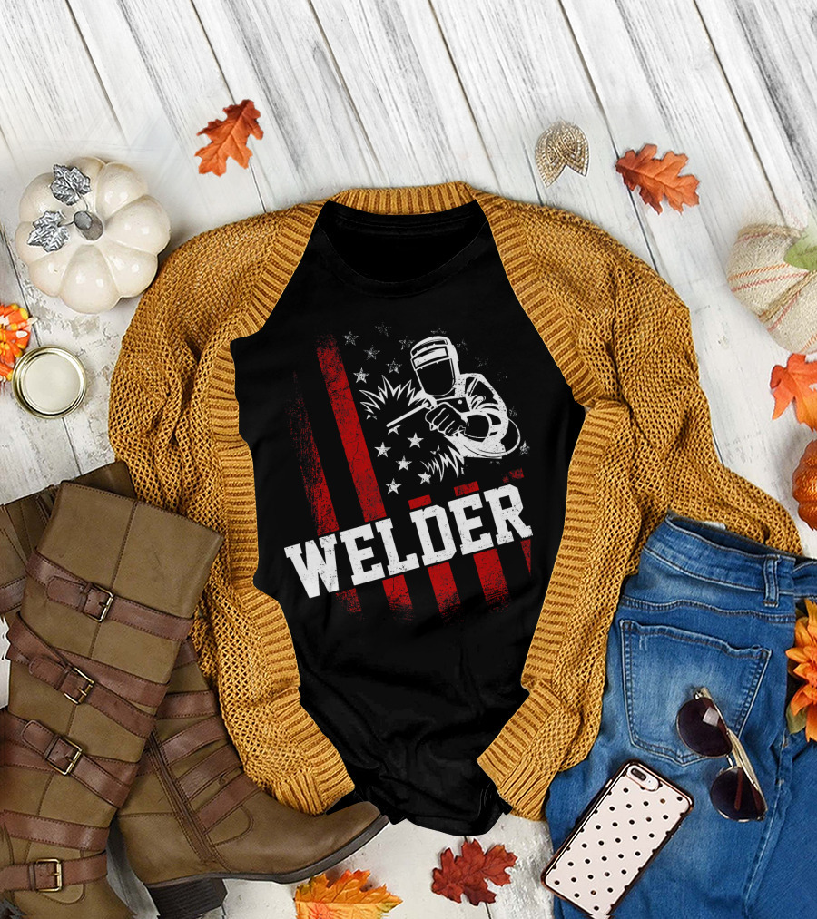 Welder American Flag Day Fathers Patriotic Welding T-Shirt