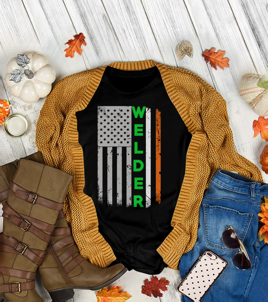 Welder Irish American Flag St Patricks Day T-Shirt