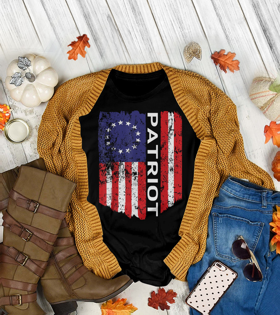Betsy Ross Flag 1776 Vintage Patriotic Patriot Ame T-Shirt