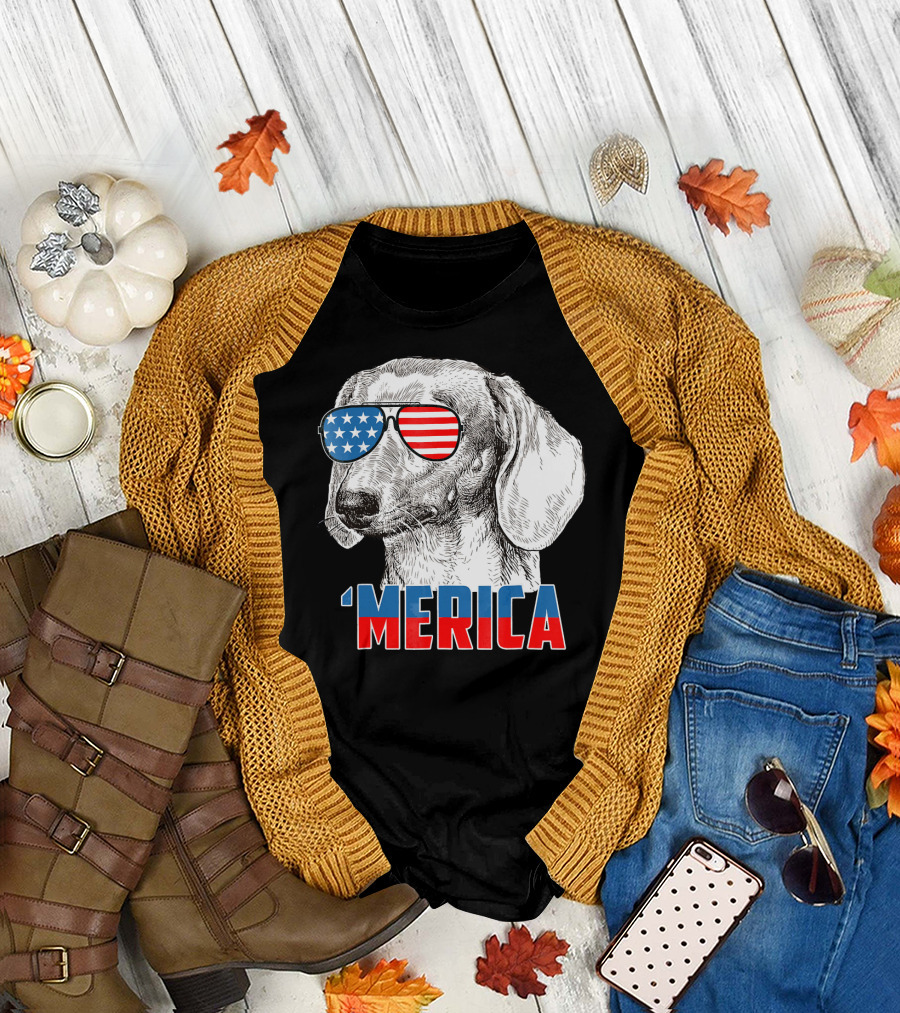 Patriotic Dachshund 'Merica Sunglasses 4th of July T-Shirt