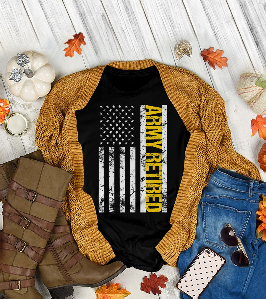 U.S. Army Retired Military with Flag T-Shirt