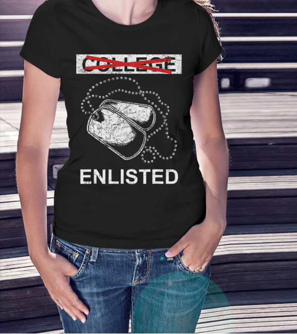 Enlisted Military Dog Tags College Crossed Out T-Shirt