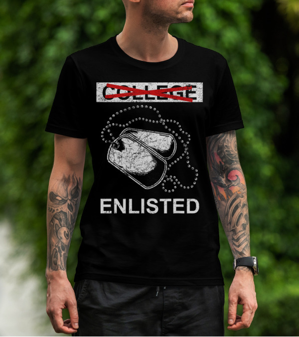 Enlisted Military Dog Tags College Crossed Out T-Shirt