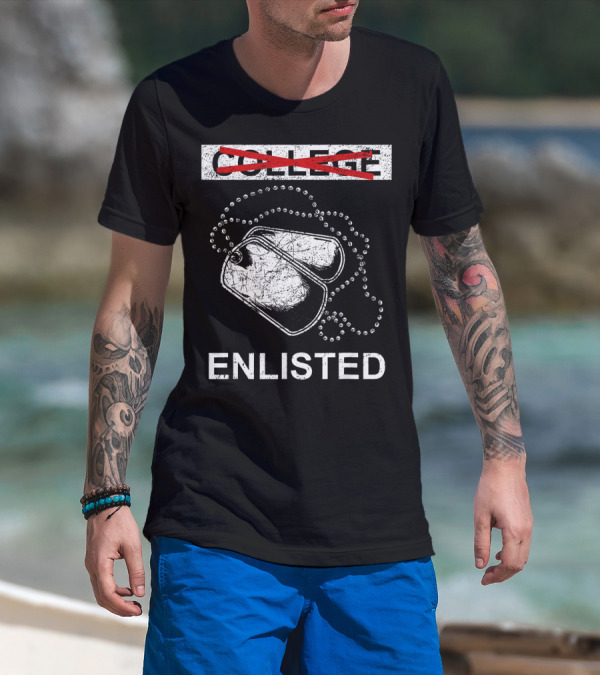 Enlisted Military Dog Tags College Crossed Out T-Shirt