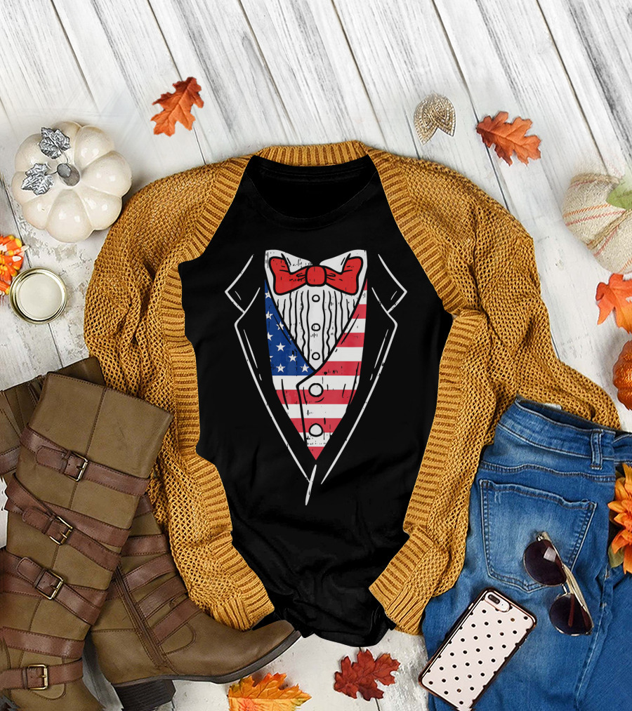 American Flag Tuxedo Suit Funny 4th Of July T-Shirt