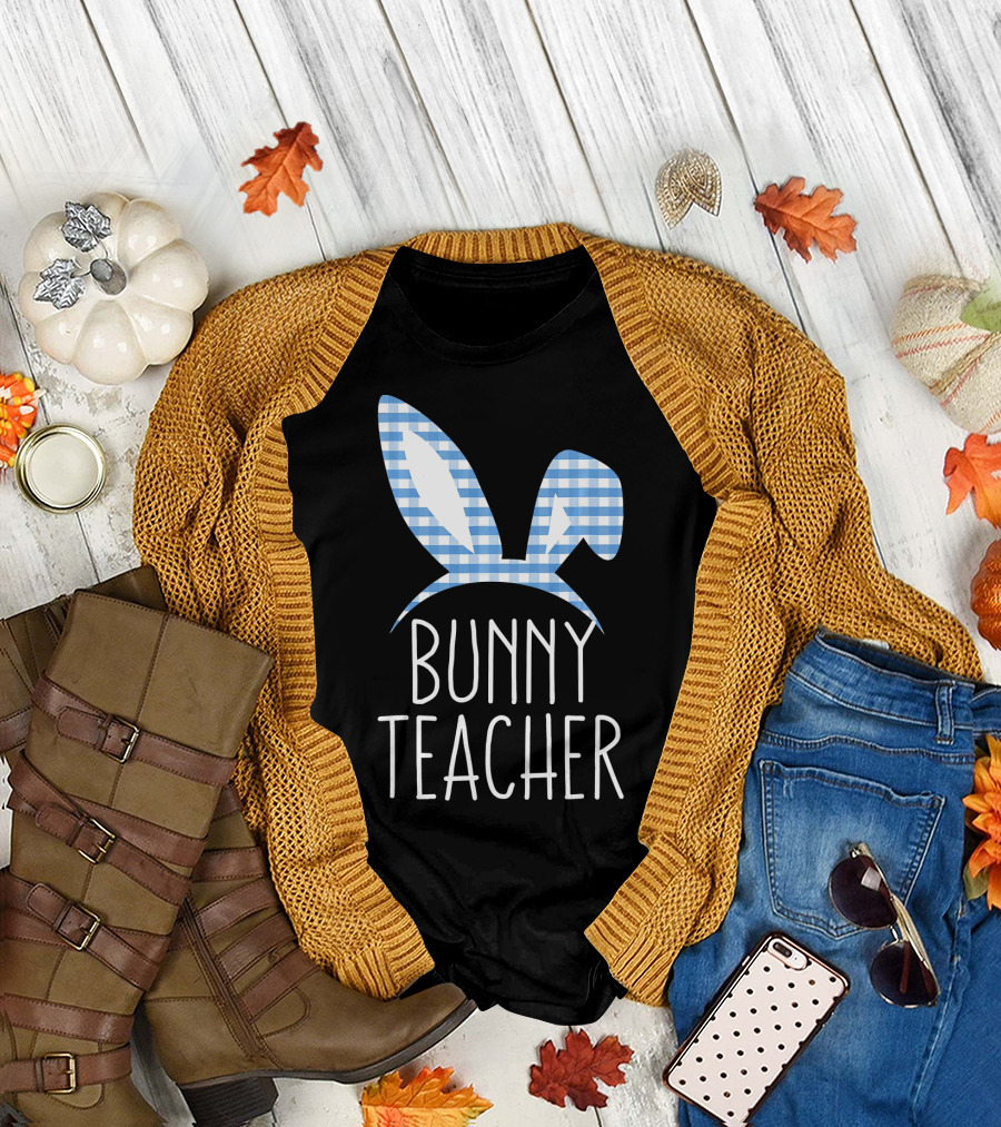 Bunny Teacher Gingham Check Bunny Headband T-Shirt