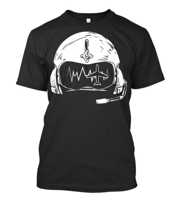 Airplane Pilot Helmet With Heartbeat And Jet Outline T-Shirt