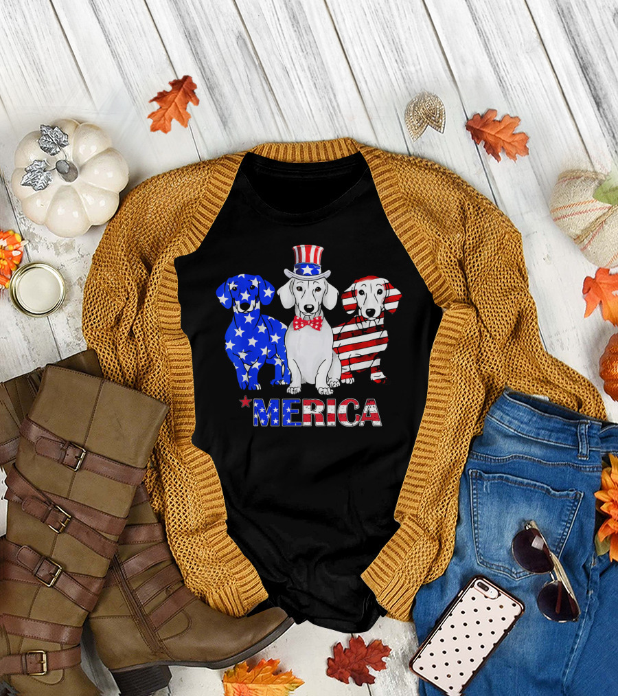 Dachshund USA Flag Patriotic Merica T-Shirt