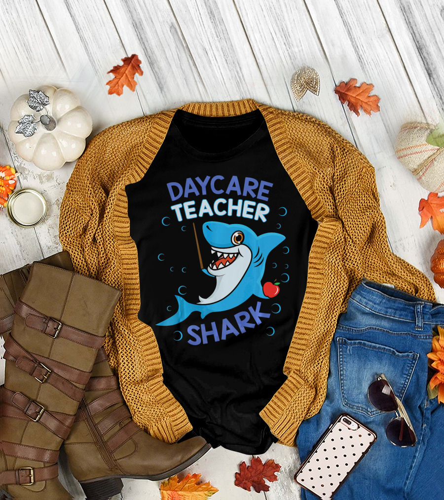 Daycare Teacher Shark Cute Day Apple Bubbles T-Shirt