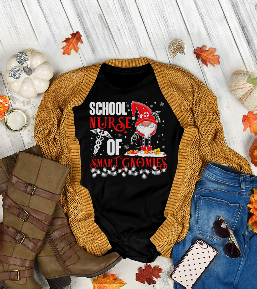 School Nurse of Smart Gnomies Christmas Holiday Fun T-Shirt