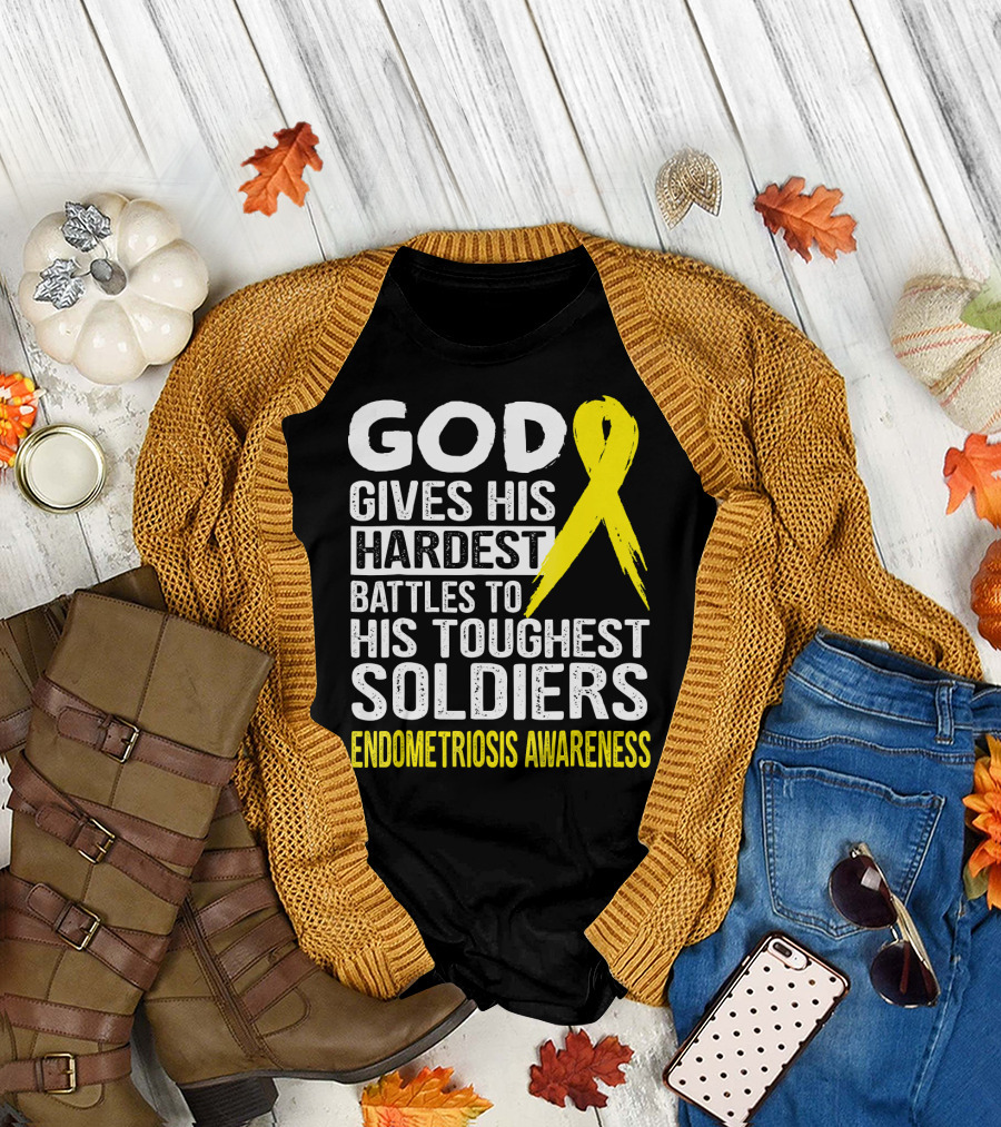 GOD Gives His Hardest Battles to His Toughest Soldiers Endometriosis Awareness T-Shirt