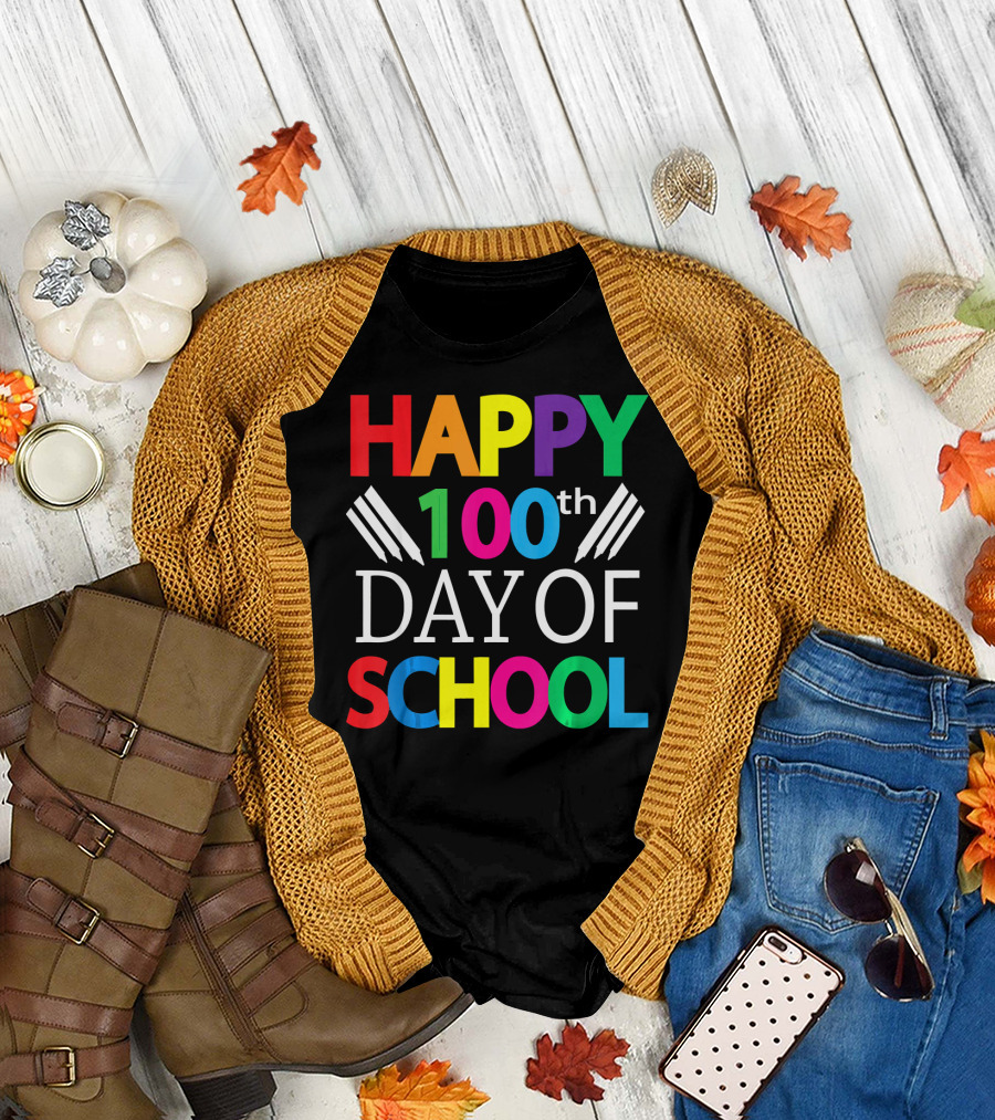 Happy 100th Day of School Colorful Celebration Student Anniversary T-Shirt