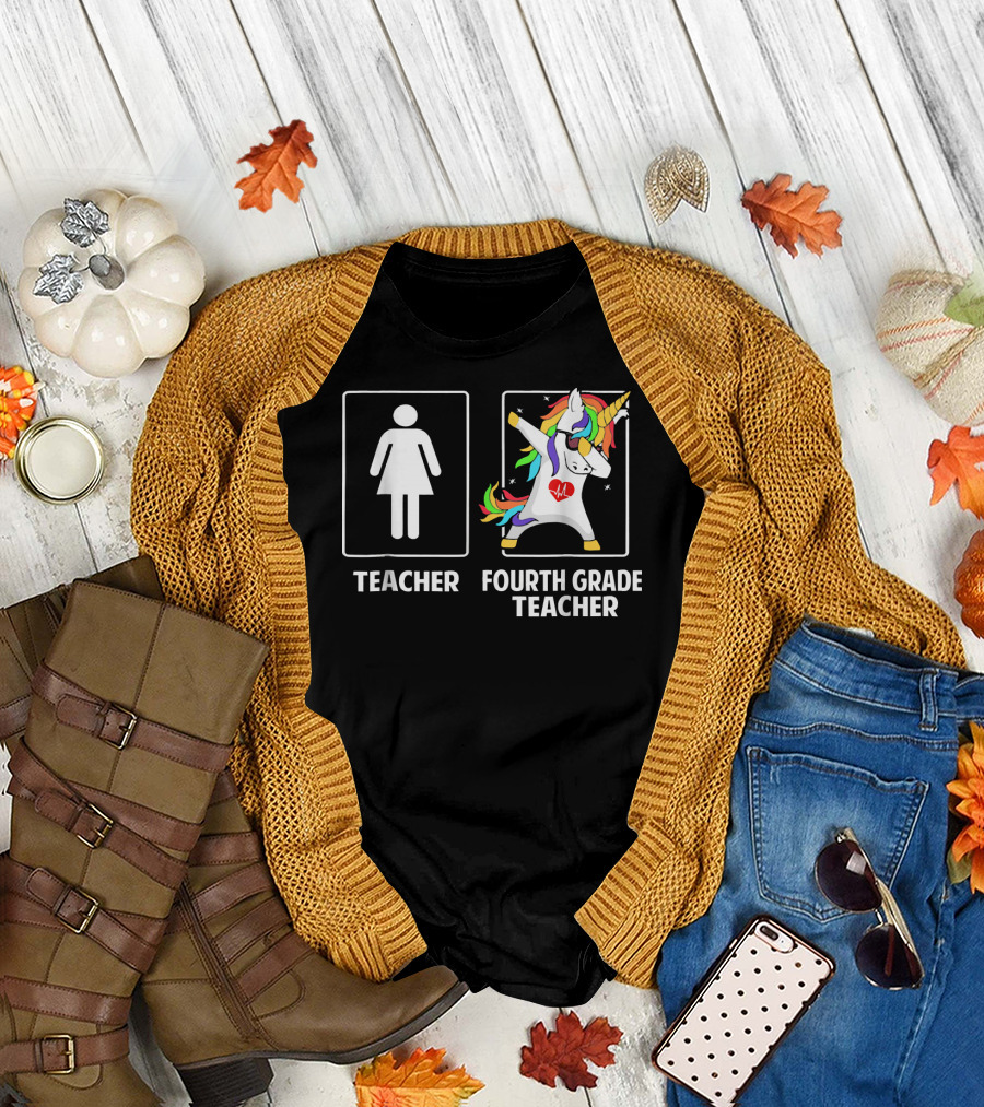 Fourth Grade Teacher Unicorn Dabbing Rainbow Dance T-Shirt