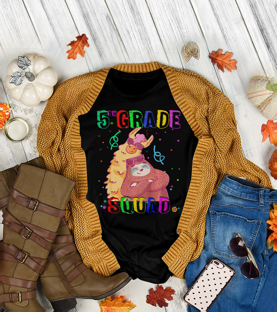 5th Grade Squad Llama Sloth Teacher T-Shirt
