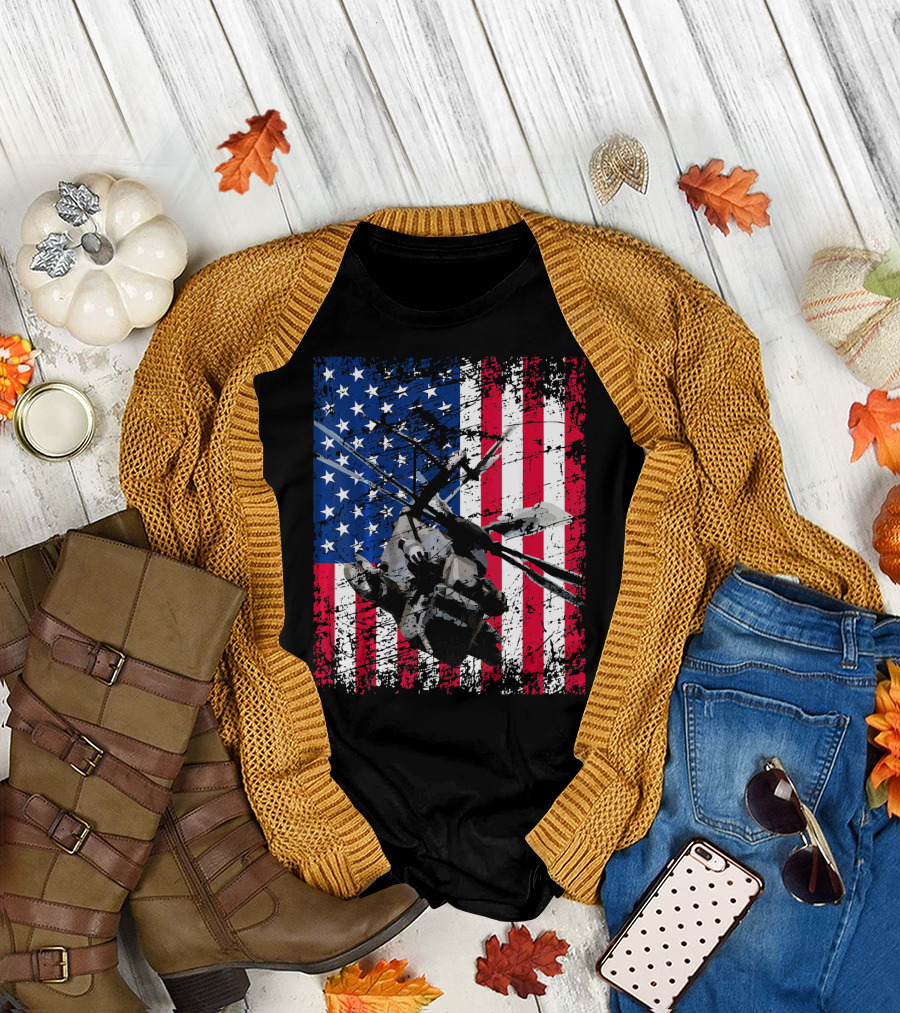 MyFavorTee USA Helicopter Chopper American Flag T-Shirt