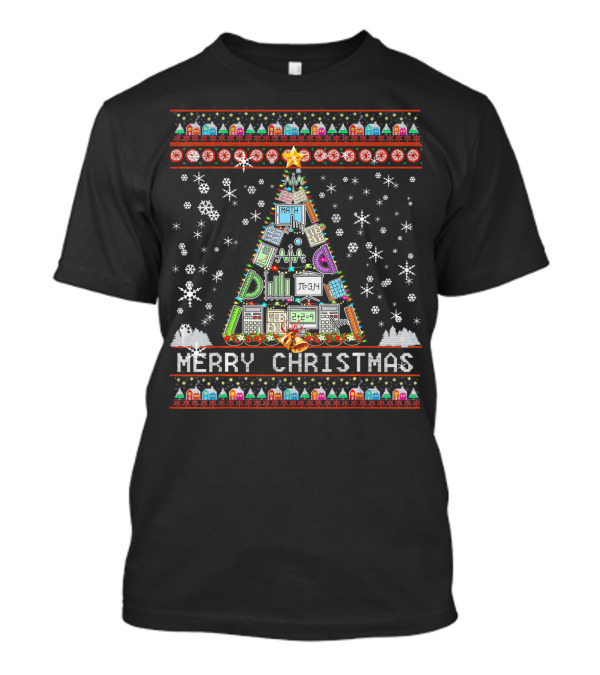 Merry Christmas Math Teacher Tree Snowflakes Equations T-Shirt