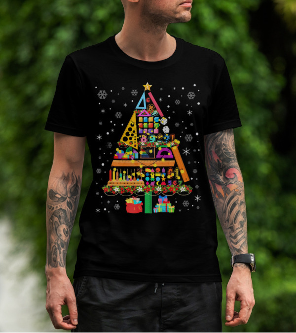 Math Christmas Tree Cute Nerd Festive Geometry Numbers Snowflakes T-Shirt