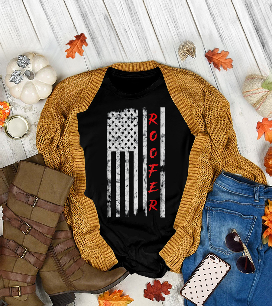 Roofer American Flag Stars Stripes T-Shirt
