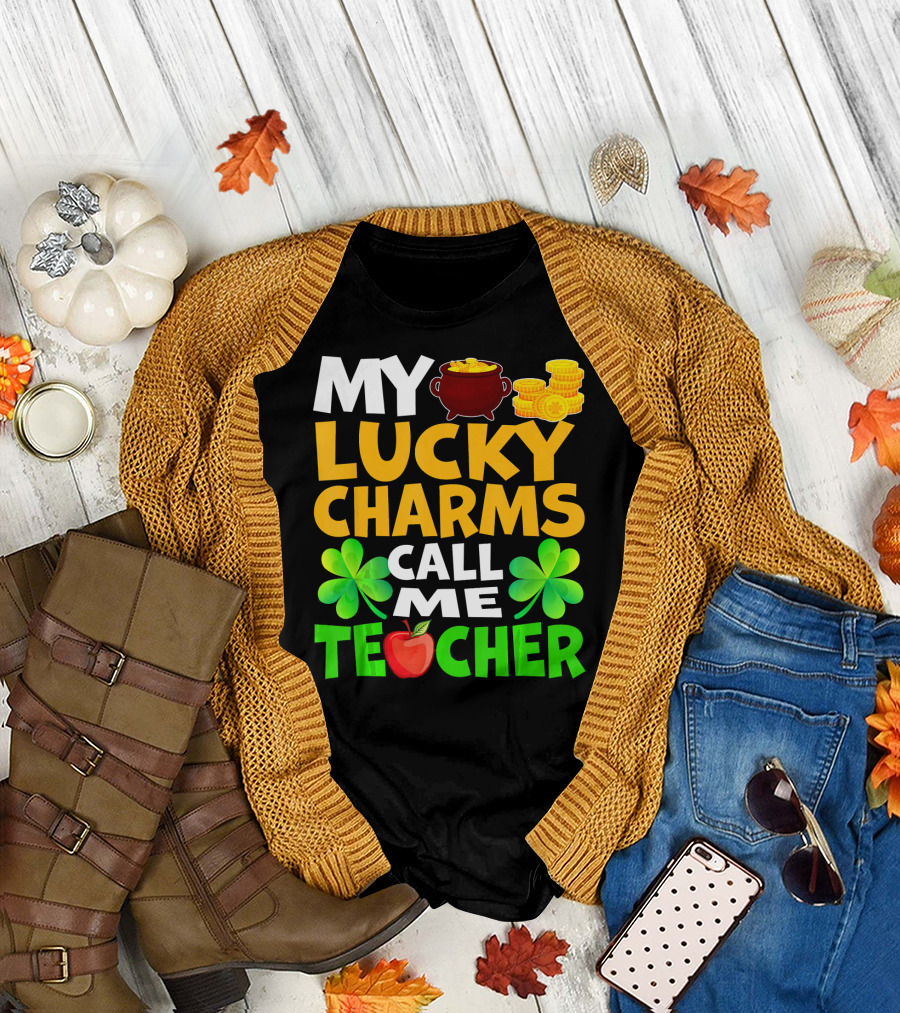 My Lucky Charms Call Me Teacher Pot of Gold Shamrocks Apple T-Shirt