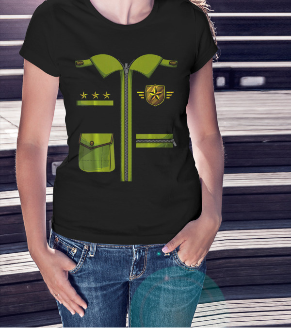 Military Pilot Fighter Jacket With Stars And Shield Badge T-Shirt