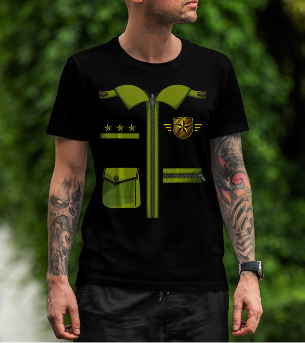 Military Pilot Fighter Jacket With Stars And Shield Badge T-Shirt