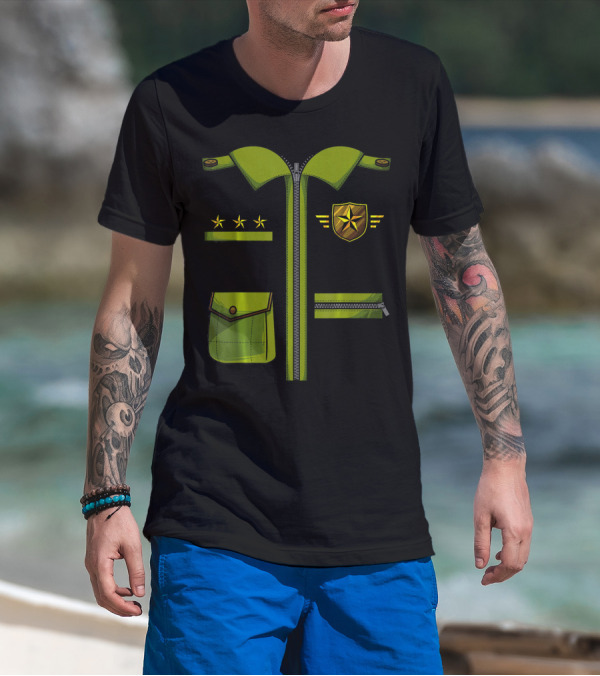 Military Pilot Fighter Jacket With Stars And Shield Badge T-Shirt