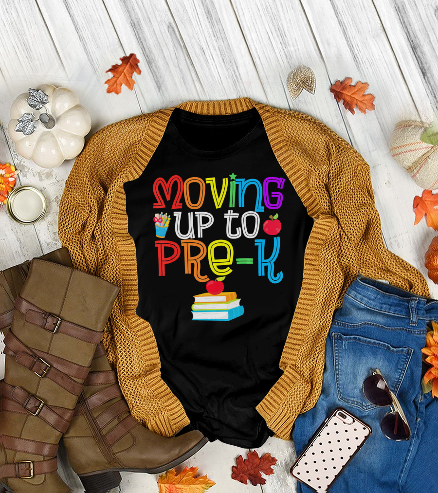 Moving Up To Pre K Apple and Books Back to School T-Shirt