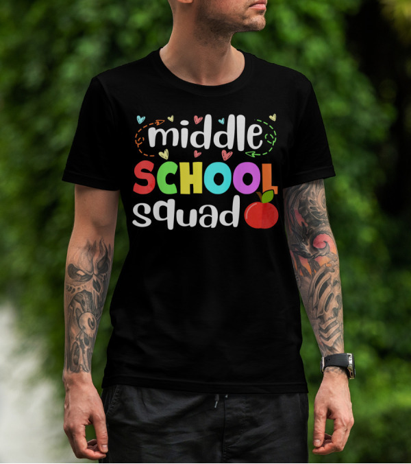 Middle School Squad Back To School Colorful Apple Hearts T-Shirt
