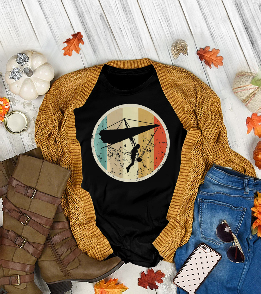 Retro Vintage Grunge Hang Glider with Distressed Rainbow Stripes T-Shirt