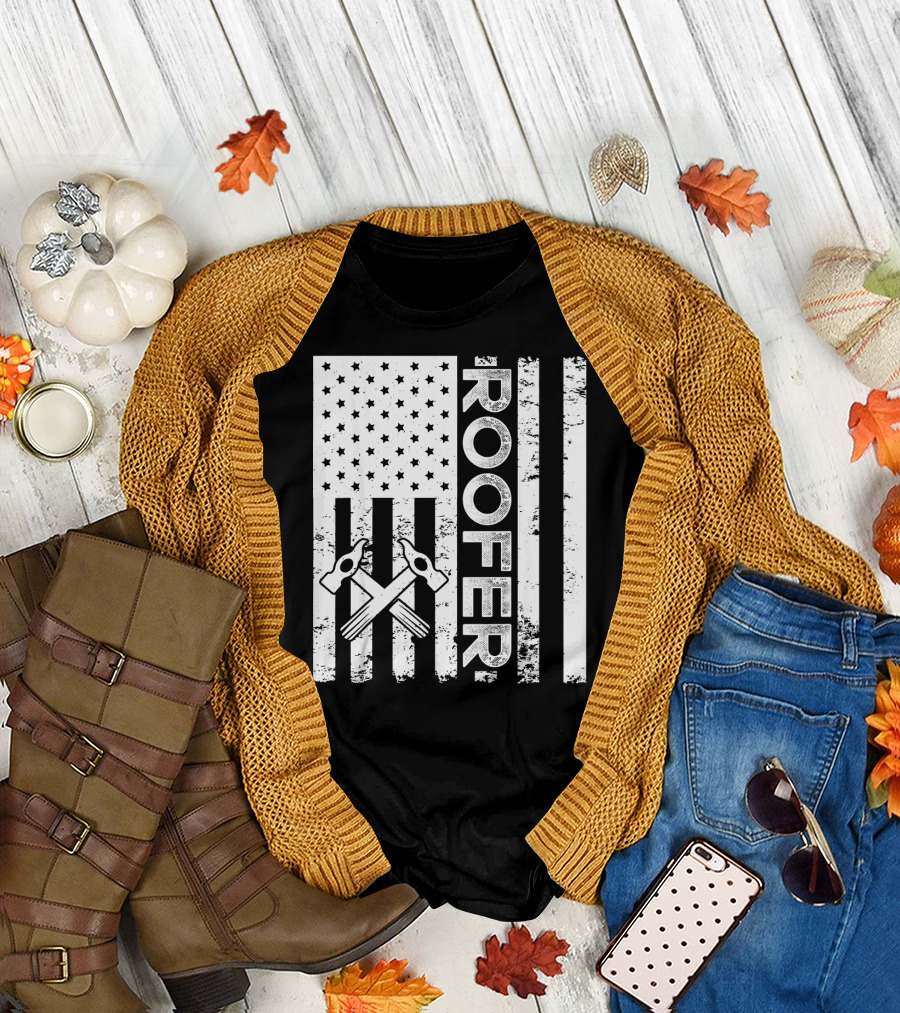 Roofer Hammer American Flag T-Shirt