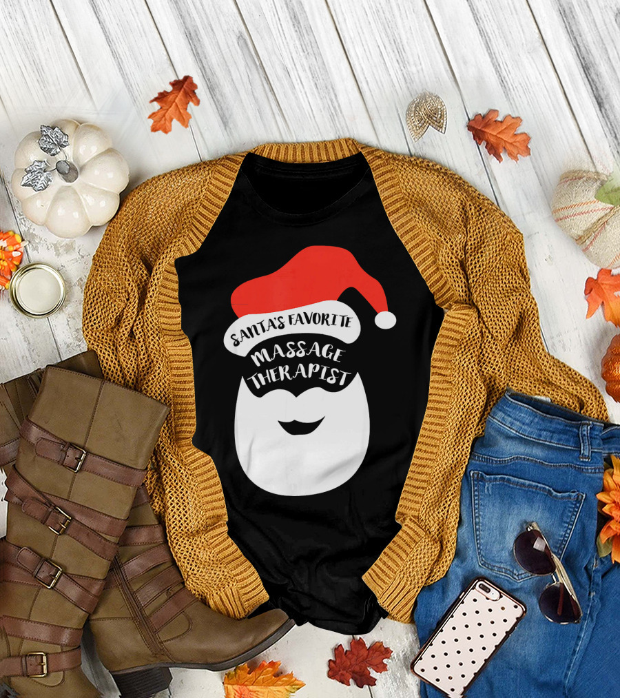 Santa's Favorite Massage Therapist Christmas Beard and Hat T-Shirt