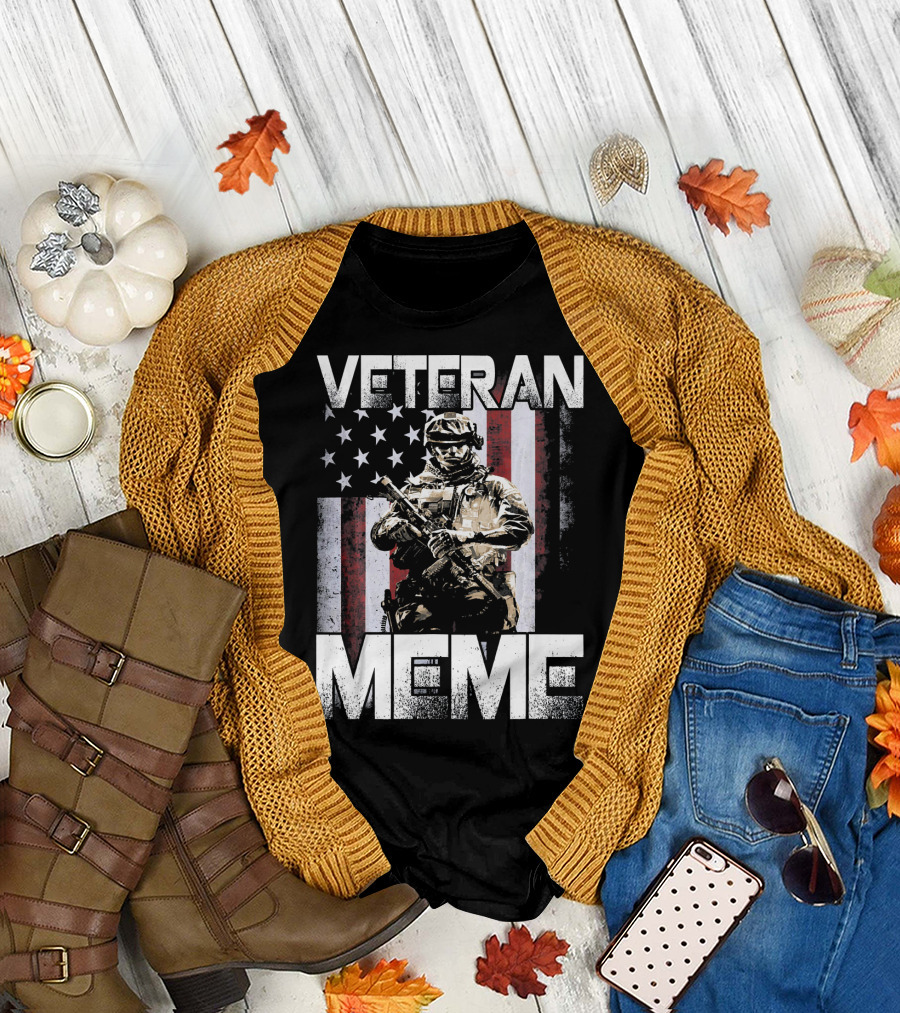 Veteran Meme American Soldier with Flag Background T-Shirt