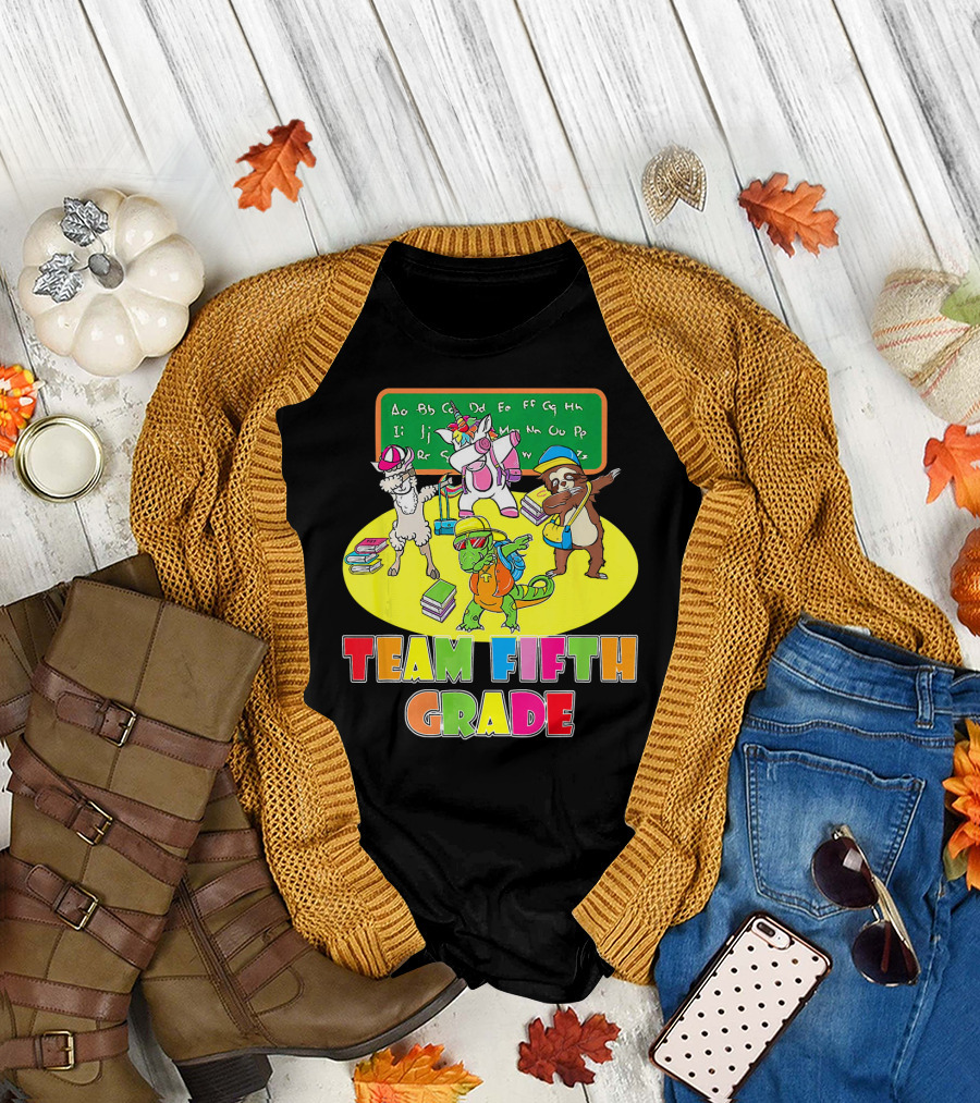 Team Fifth Grade Teacher Llama Unicorn Sloth Classroom Fun T-Shirt