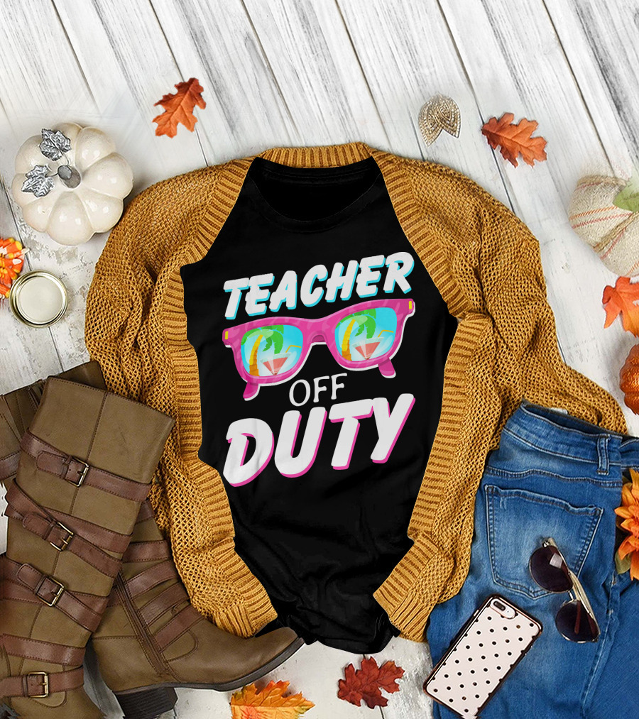 Teacher Off Duty Palm Trees and Sunglasses Summer Vacation T-Shirt