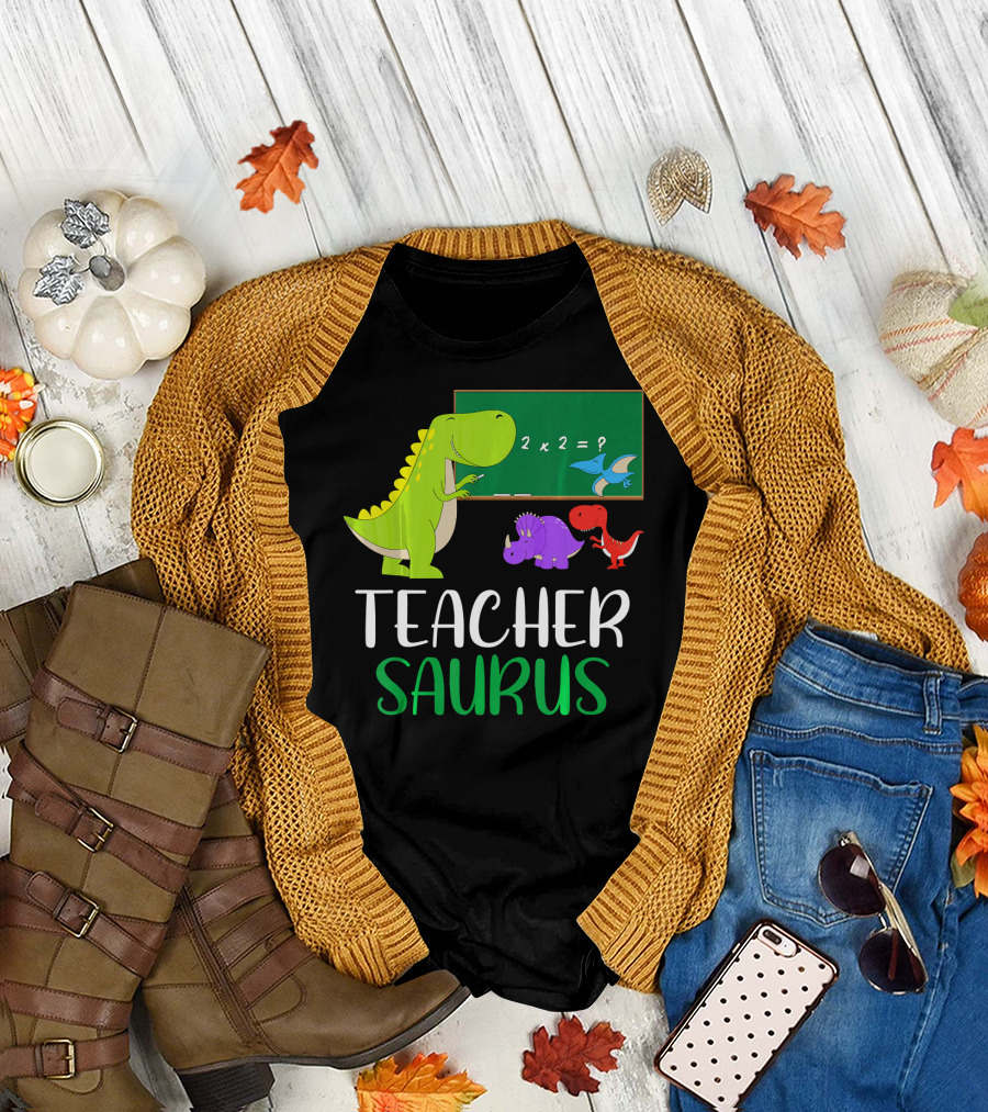 Teachersaurus Cute Classroom Dinosaur Math Lesson T-Shirt