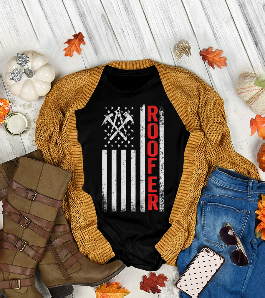 American Flag Roofer Vintage Hammer Stars Stripes T-Shirt