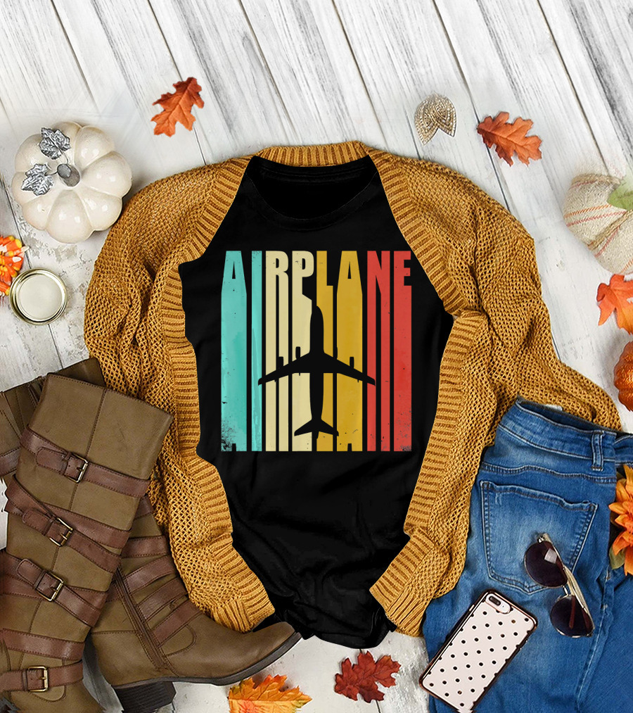 Airplane Vintage Silhouette Retro Colors T-Shirt