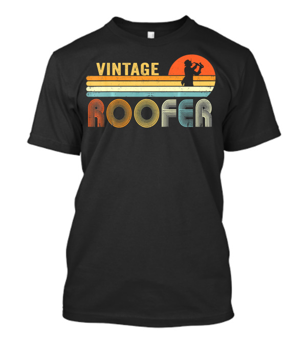 Vintage Roofer Retro Style With Silhouette And Sunset Motif T-Shirt