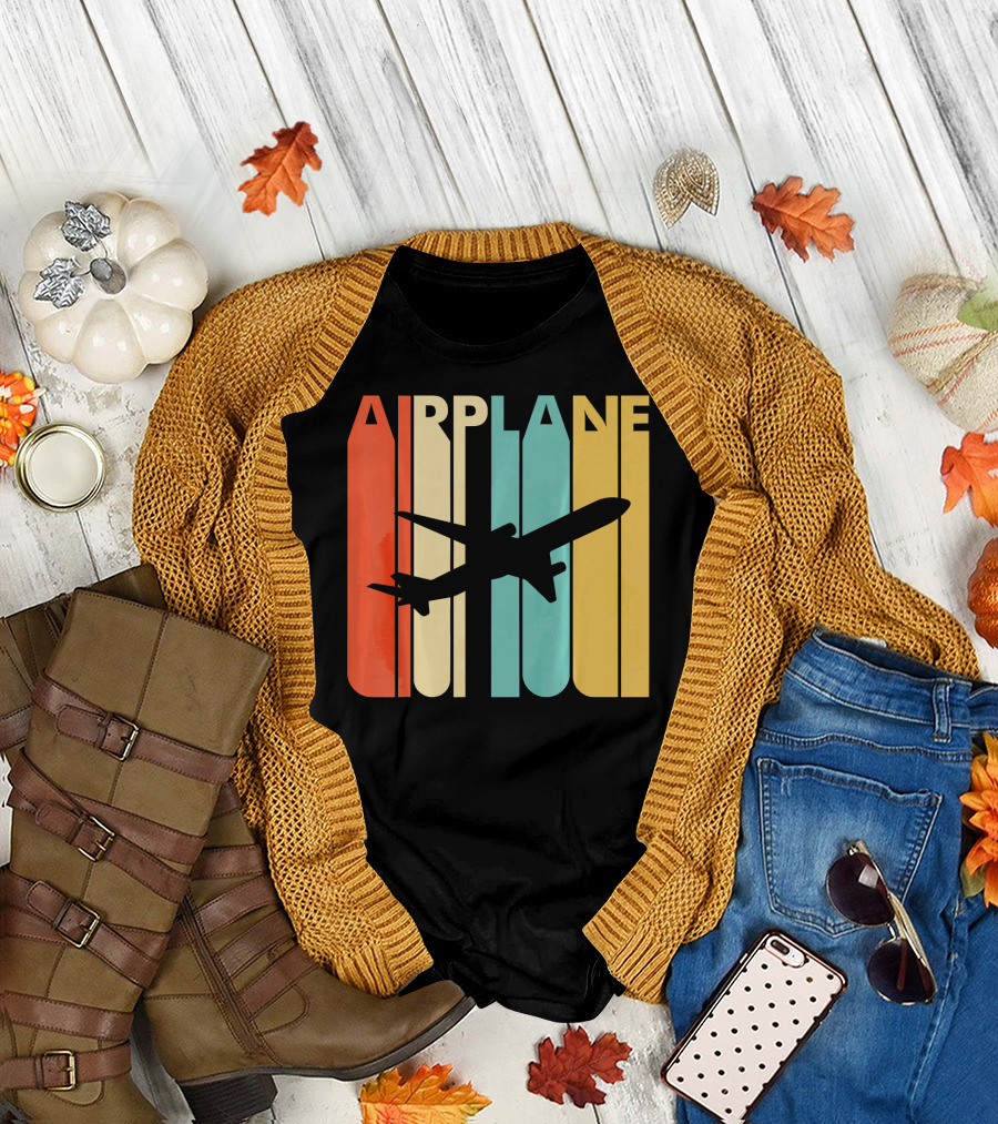 Vintage Airplane Silhouette Retro Colors T-Shirt