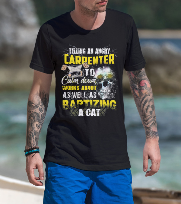 Telling An Angry Carpenter To Calm Down Works About As Well As Baptizing A Cat T-Shirt