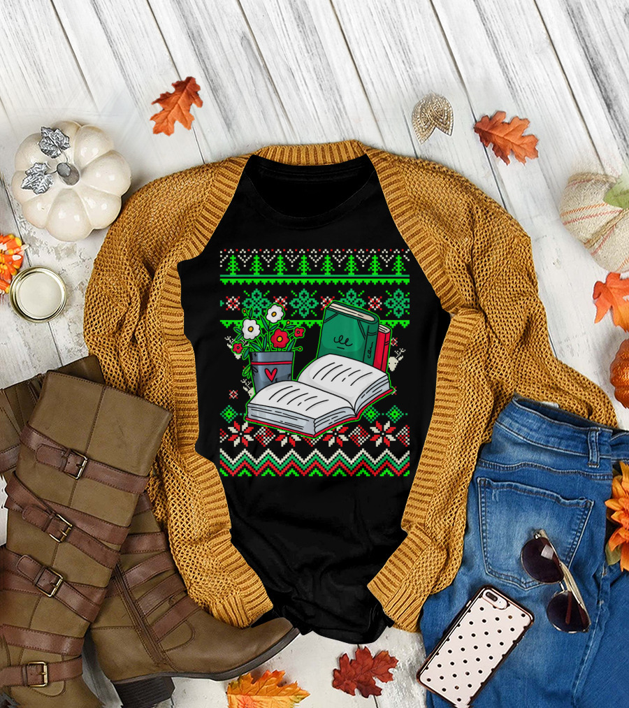 Bookworm Books Librarian Festive Knit Floral T-Shirt