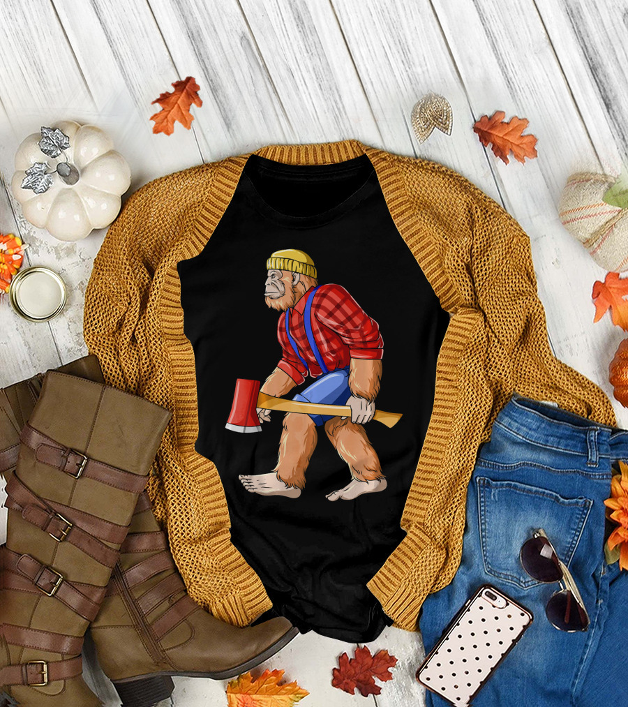 Bigfoot Sasquatch Lumberjack Logger with Axe T-Shirt